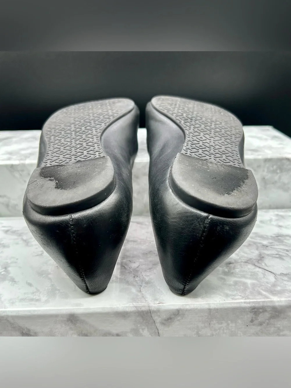 Tory Burch Black Leather Logo Ballet Flats